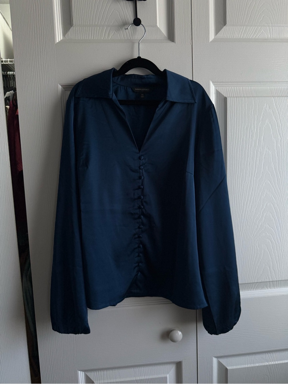 Banana Republic Navy Satin Button-Up Blouse